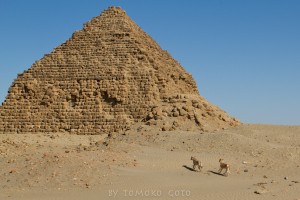 The crumbling pyramids of Nuri bake in a heat haze.
