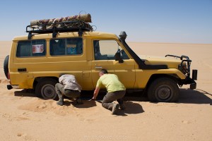 "Grinding along in low gear in 4WD with a heavily laden vehicle in soft sand can consume twice as much fuel per distance..."