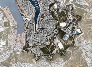 A google map highlighting the Cottonera Lines
