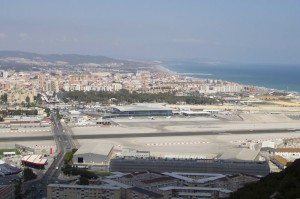 The airport in Gibraltar is right next to the border — and right in town