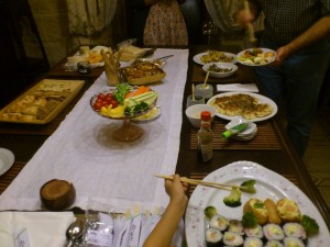 Wines, cheese, okonomiyaki and many more delicacies were on offer in the dining room...