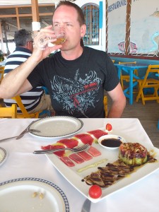 Indulging in an assortment of tuna sashimi, right off the boat...