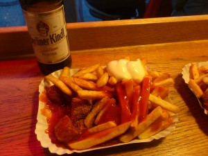For those who criticized my meal choices… A fine Berlin currywurst!