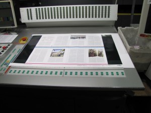 Quality control — magazine pages being run through the press...