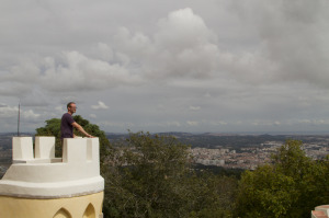 Watching for infidels — and catching a view of the sea — from a turret of Pena Palace...
