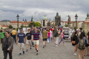 Far too many people crossing the Charles Bridge, most of them tourists...