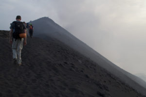 Approaching the north crater of Stromboli through clouds of ash and acrid smoke...