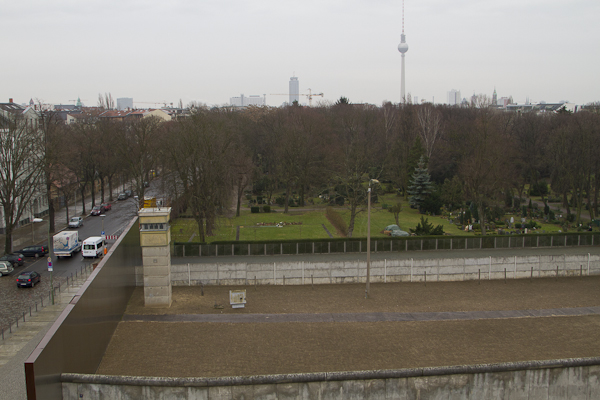 A preserved section of the Berlin Wall, complete with guard tower. The view from the West…