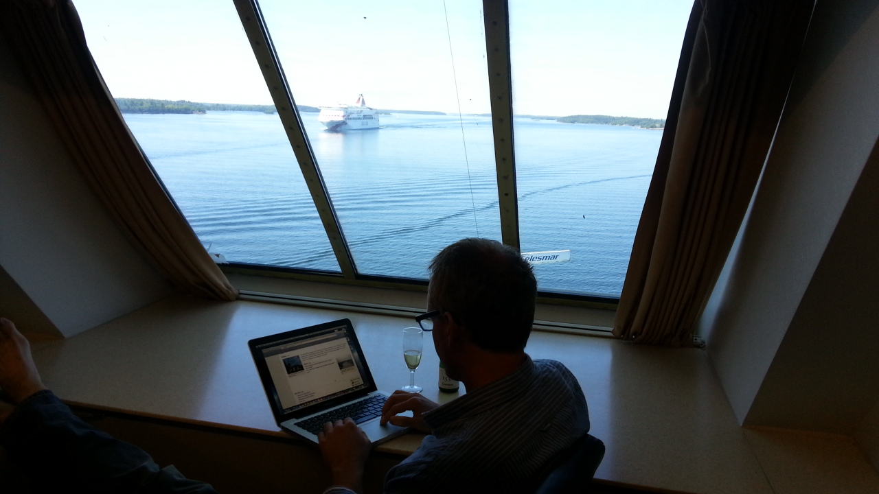 My captain's-eye-view was the perfect place to sip champagne and write...