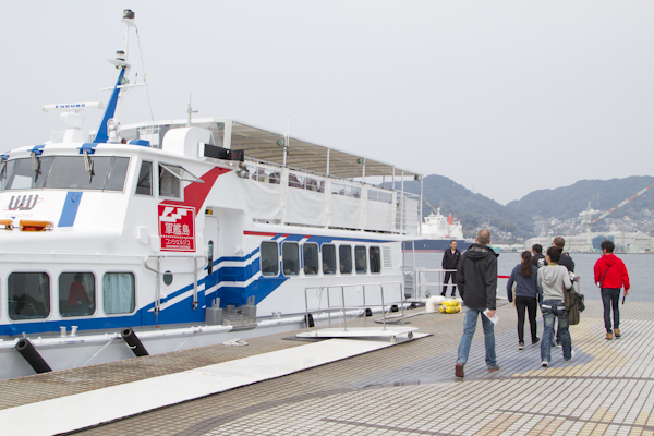 We boarded a ship run by Gunkanjima Concierge for the journey out...