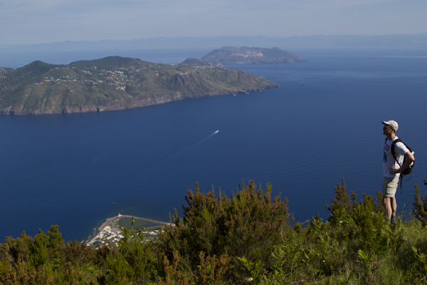 Lipari with it’s busy village, Vulcano with it’s stink of brimstone, and the coast of Sicily in the hazy distance.