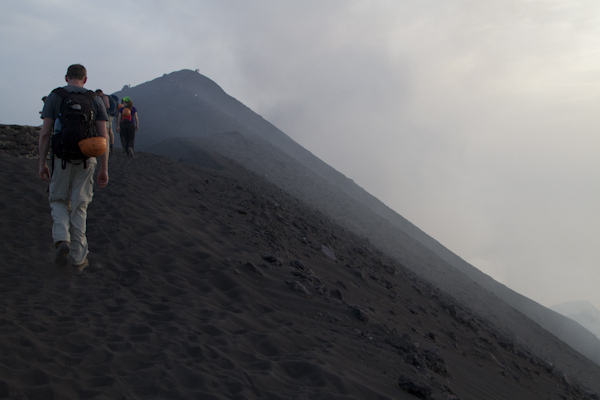 Approaching the north crater of Stromboli through clouds of ash and acrid smoke...